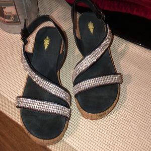 Volatile Bling Sandals-Black Cork heels-size7